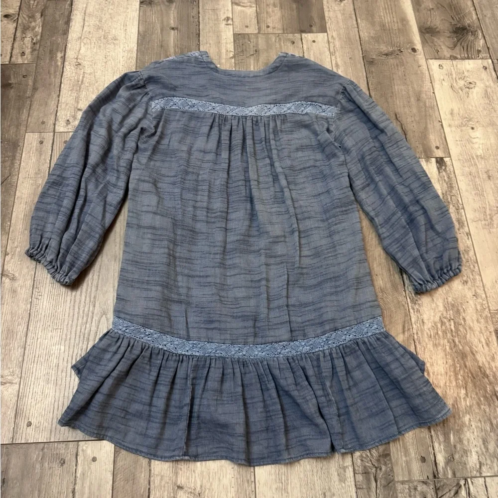 Free People Sky Wash Blue Swing Dress Lace Hippie Boho XS Bubble Sleeve